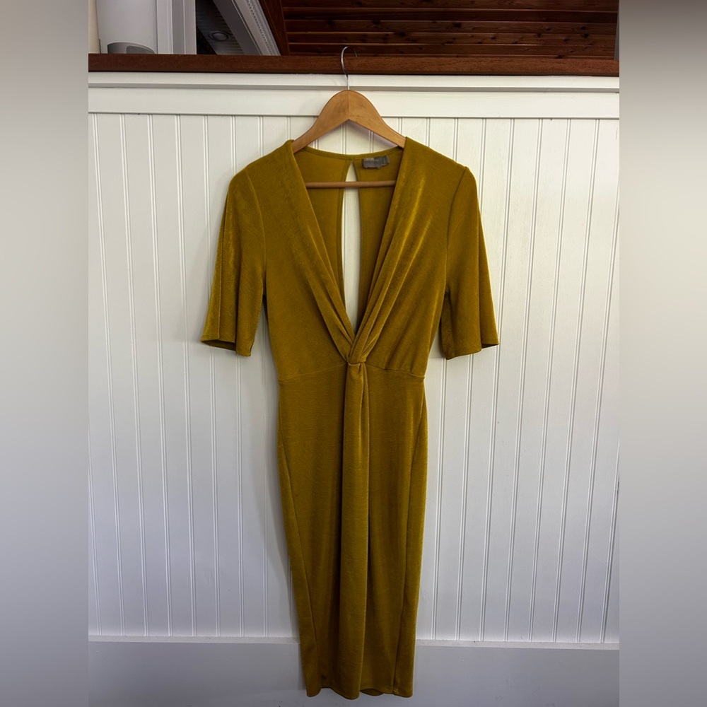 ASOS Chartreuse Deep V Midi Cocktail Dress - 6